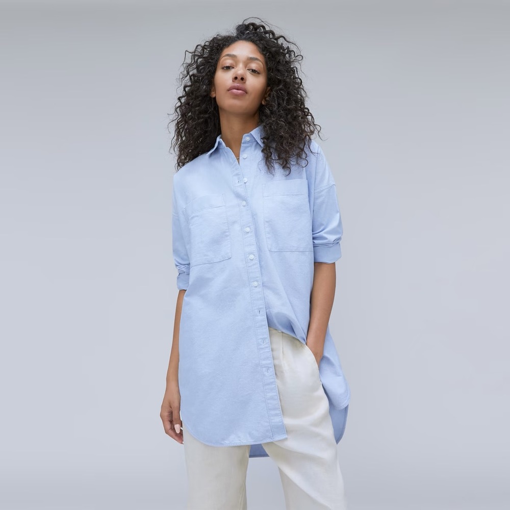 NEW Everlane Organic Cotton The Way Long Oxford Shirt in Light Blue Size 00